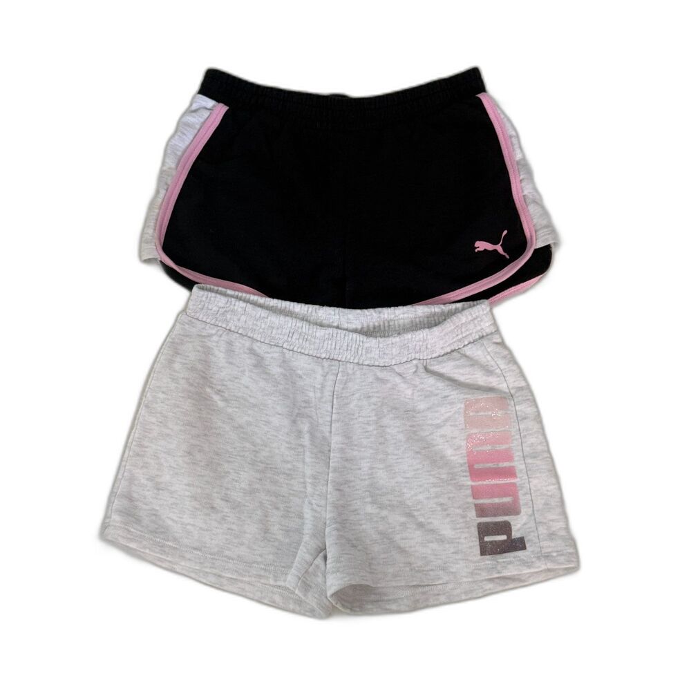 PUMA Girls Active Shorts Set of 2 Size M (10/12) Black Pink & Grey